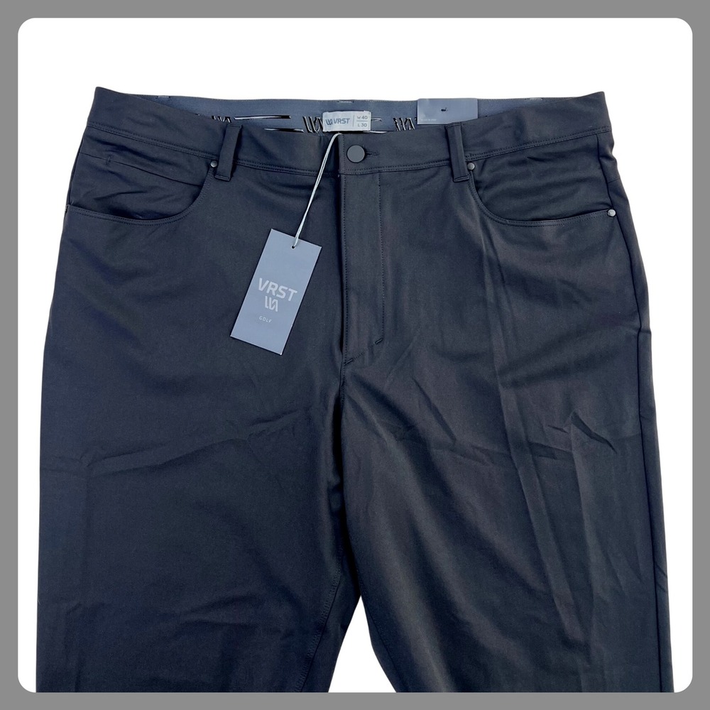 VRST Slim Tech Pants Men's 40x30 Pure Black 5‎ Pocket Commuter Stretch Golf NEW